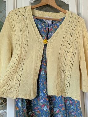 VTG Pastel Yellow Spring Knit Women's Cardigan Handmade Sweater Med